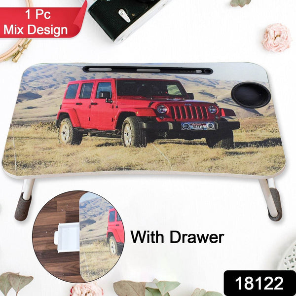 Multi-Purpose Laptop Desk for Study and Reading with Foldable, Cupholder & Drawer (1 Pc / Mix Catoon Design / 58×38 Cm) - dailyneed.life
