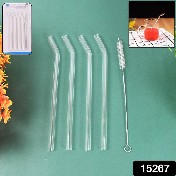 4 Pcs Reusable Glass Straws with 1 Cleaning Brushes - dailyneed.life