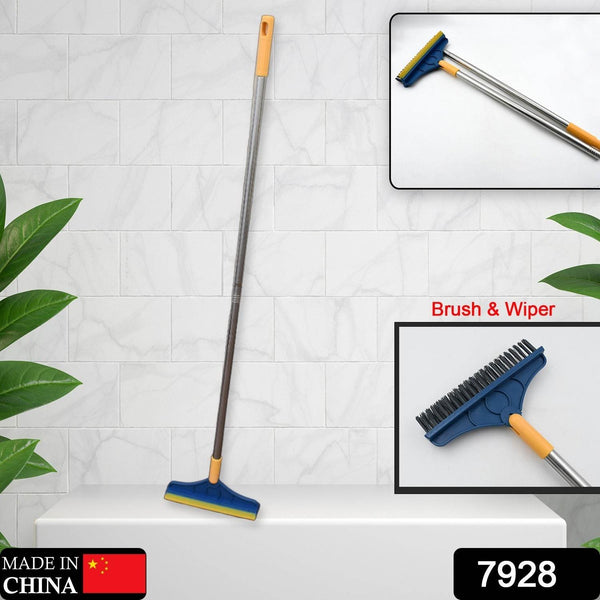 2 in 1 Cleaning Brush & Wiper , Long Handle Floor Brush, Rotatable Cleaning Brush for Bathroom, Kitchen, 120 Degree Triangular Rotating Brush Head with Wiper - dailyneed.life