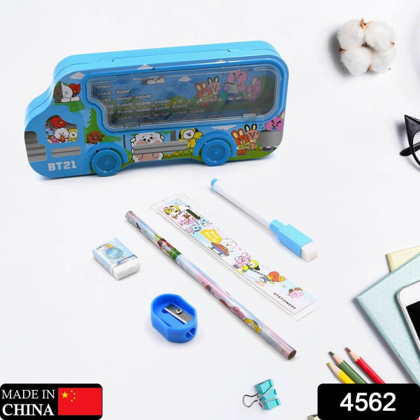 Bus Shape Compass Box for Boys, Kids School Accessories | Pencil Box with Wheels for Girls and Kids, String Operated Case Students School Supplies - Stationery Set Organizer Birthday Return Gift for Kids - dailyneed.life