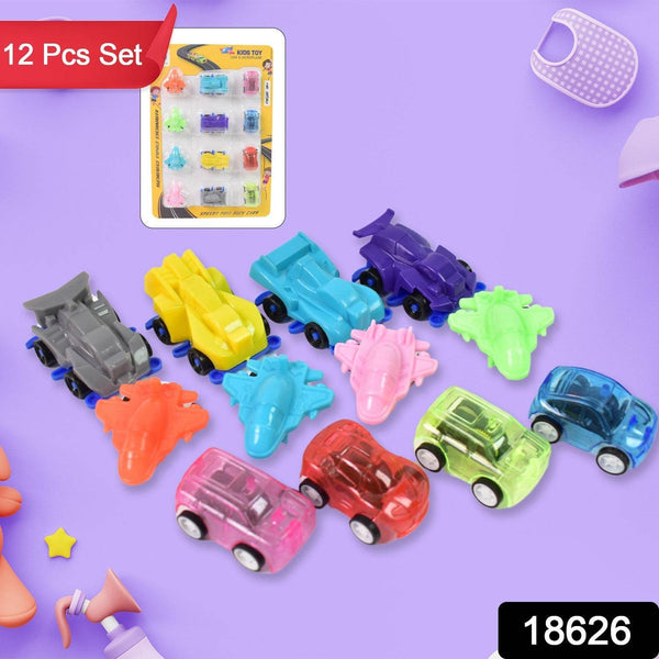 Mini Pull Back Car & Aeroplane Plastic Pull Back Car Cartoon Toys (12 Pcs Set) - dailyneed.life