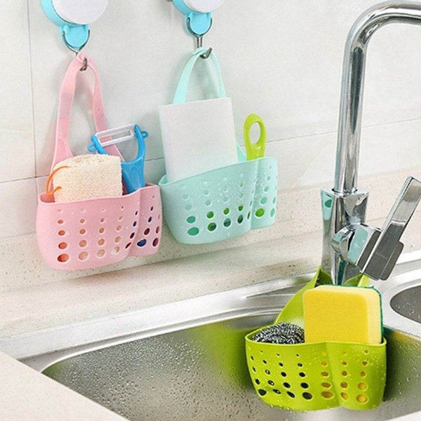 Adjustable Kitchen Bathroom Water Drainage Plastic Basket / Bag with Faucet Sink Caddy - dailyneed.life