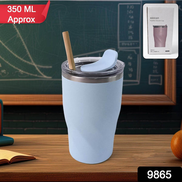 Stainless Steel Insulated Coffee Mug With Wooden Straw (350ml Approx) - dailyneed.life