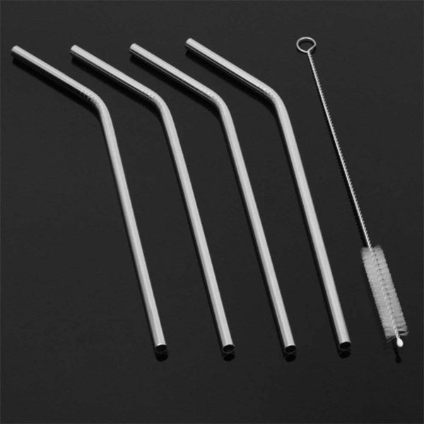 Reusable Stainless Steel Drinking Straws Bent (4 Bent Straws, 1 Brush) - dailyneed.life