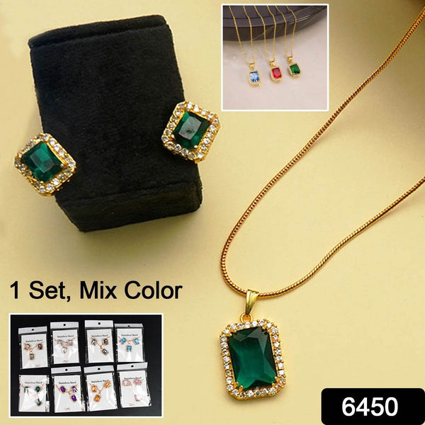 Stone Pendant Necklace Chain Set with Earrings (1 Set / Mix Color & Design) - dailyneed.life