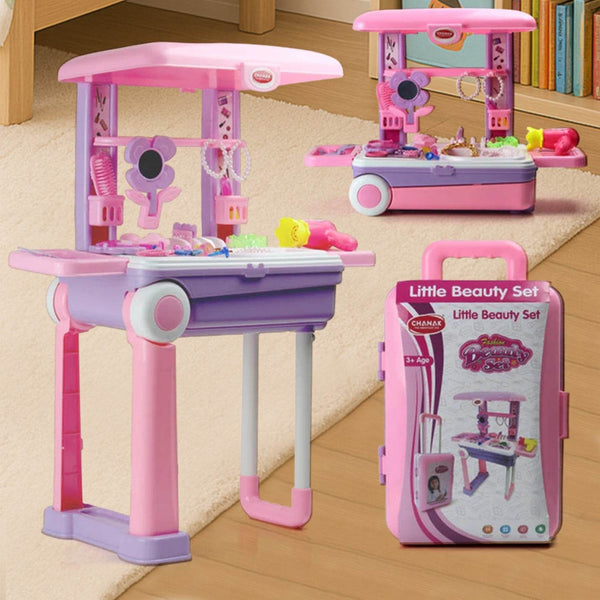 Big Beauty Set Suitcase On Wheel, The Ultimate Beauty Set On Wheels for Girls, Makeup Kit is Easy to Clean & Use, Portable Beauty Set with 25 Pieces for 3 Years BIS Approved. (Beauty Set Trolley) - dailyneed.life