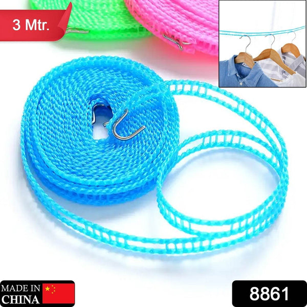 3 Meter Anti-Slip Clothesline Rope - Nylon, Hooks, Indoor/Outdoor - dailyneed.life