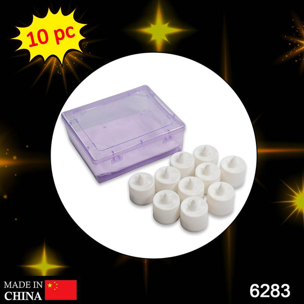 Festival Decorative - LED Yellow Tealight Candles (White, 10 Pcs) With Container, Diwali - dailyneed.life