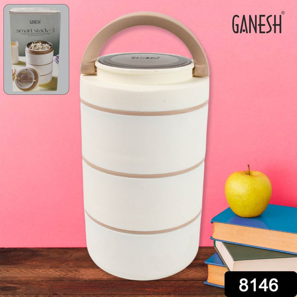 Ganesh Smart Stack 3 Layer Portable Lunch Box Stainless Steel Airtight Leak-Proof Lunch Box for Office, School, Picnic: Color May Vary (3 Layer) - dailyneed.life