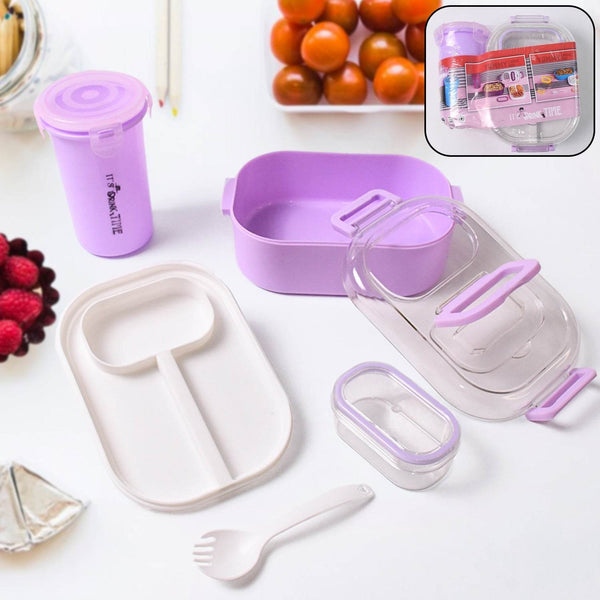 Plastic Lunch Box With Small Box, Bottle & Sponn for Kids Lunch Box (4 Pc Set) - dailyneed.life