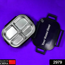 Customize Black Transparent 4 Compartment Lunch Box for Kids and adults, Stainless Steel Lunch Box with 4 Compartments For Office, Travel, School, Home - dailyneed.life