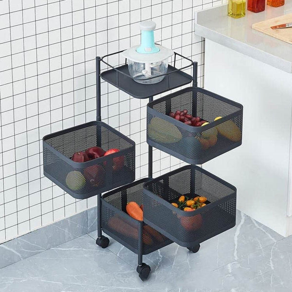 Metal High Quality Kitchen Trolley Kitchen Organizer Items and Kitchen Accessories Items for Kitchen Rack Square Design for Fruits & Vegetable Onion Storage Kitchen Trolley with Wheels (4 Layer) - dailyneed.life