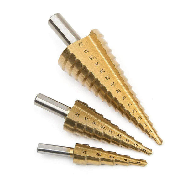 3X Large HSS Steel Step Cone Drill Titanium Bit Set Hole Cutter (4-32, 4-20, 4-12mm) - dailyneed.life