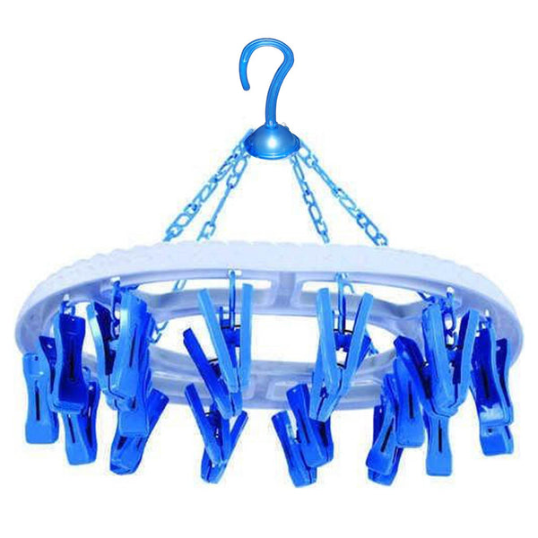 Plastic Round Cloth Drying Stand Hanger with 18 Clips (Multicolour) - dailyneed.life