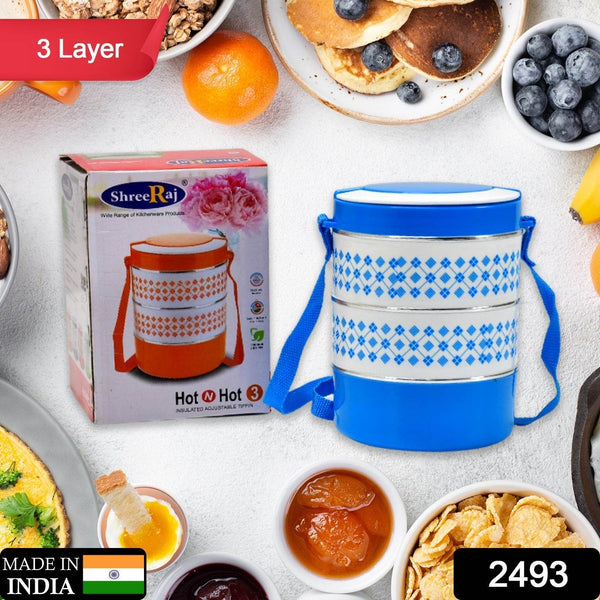 3 layer Adjustable Insulated Tiffin Set of 1, Blue 3 Containers Lunch Box - dailyneed.life