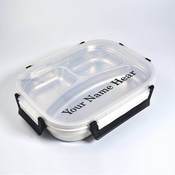 Customize White Transparent Lunch Box for Kids and adults, Stainless Steel Lunch Box with 3 Compartments. - dailyneed.life