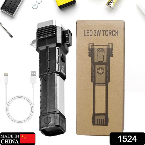 Portable 3w Rechargeable Torch LED Flashlight Long Distance Beam Range, Hammer and Strong Magnets, Window Glass and Seat Belt Cutter 4 Modes for Car Camping Hiking Indoor Outdoor - dailyneed.life