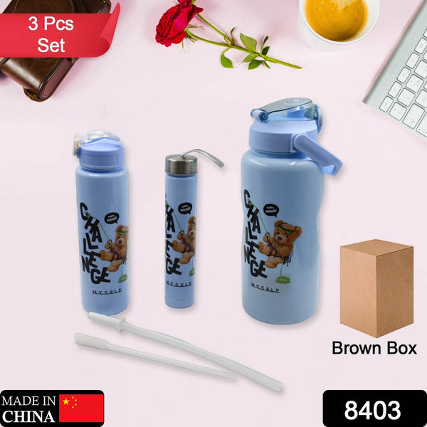 Plastic Water Bottle Set – BPA-Free, Leak-Proof, Cartoon Design for Kids & Gym (3 Pc Set) - dailyneed.life