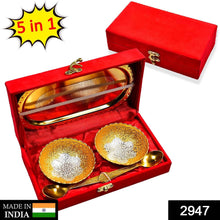 Gold Silver Plated 2 Bowl 2 Spoon Tray Set Brass with Red Velvet Gift Box Serving Dry Fruits Desserts Gift - dailyneed.life