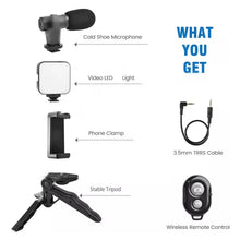 Vlogging Kit for Video Making with Mic Mini Tripod Stand, LED Light & Phone Holder Clip for Making Videos - dailyneed.life