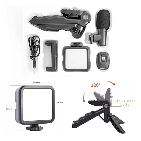 Vlogging Kit for Video Making with Mic Mini Tripod Stand, LED Light & Phone Holder Clip for Making Videos - dailyneed.life