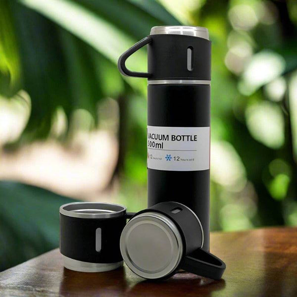 Stainless Steel Vacuum Flask Set with 3 Steel Cups Combo for Coffee Hot Drink and Cold Water Flask Ideal Gifting Travel Friendly Latest Flask Bottle. (500ml) - dailyneed.life