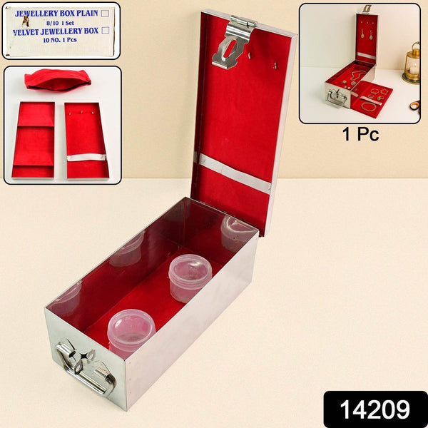 Premium Stainless Steel Velvet Lined Jewellery Storage Box with Lock and Red Interior - dailyneed.life