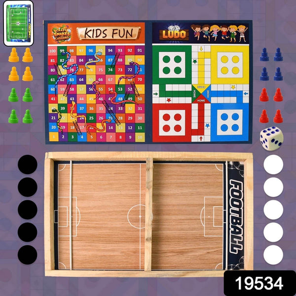 Wooden Board Game Set – Ludo, Snakes & Ladders, and Desktop Football (3-in-1) - dailyneed.life