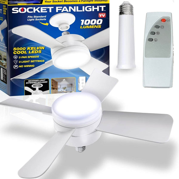 Original Cool LED Socket Fan Light – Ceiling Fan Replacement, 1000 Lumens/5000K, Remote Controlled (Remote Battery Not Included) - dailyneed.life