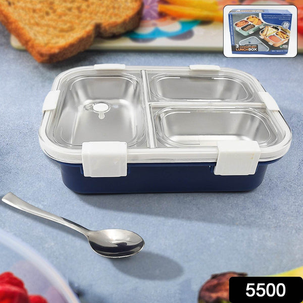3 Compartment Transparent Stainless Steel Lunch Box for Kids, Tiffin Box, Lunch Box, Lunch Box for Kids, Insulated Lunch Box, Lunch Box for Office Women and Men, Stainless Steel Tiffin Box for Boys, Girls, School Office (Multi Color) - dailyneed.life