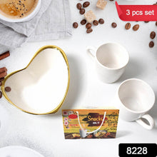 Snacks Hut Ceramic Tea / Cups Set With Heart Shape Plastic Serving Platter, Milk Cup / Mug, Coffee Cup, Tea Cup BPA Free Food Grade, or Outdoor for Household Gift For Birthday (3 Pcs Set) - dailyneed.life