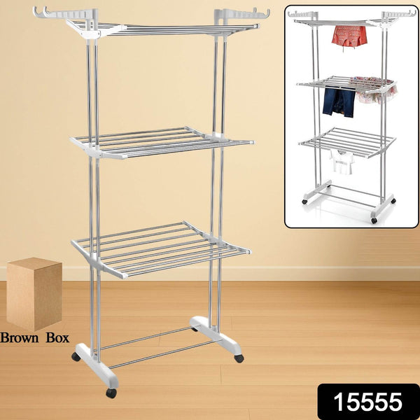 3-Tier Foldable Stainless Steel Cloth Drying Stand with Wheels - dailyneed.life