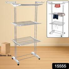 3-Tier Foldable Stainless Steel Cloth Drying Stand with Wheels - dailyneed.life