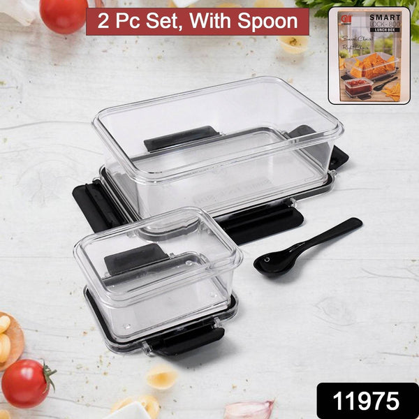 Plastic Kitchen Storage Container Big 800 ML & Small 250 ML with Air Seal Lock Lid & Spoon - dailyneed.life