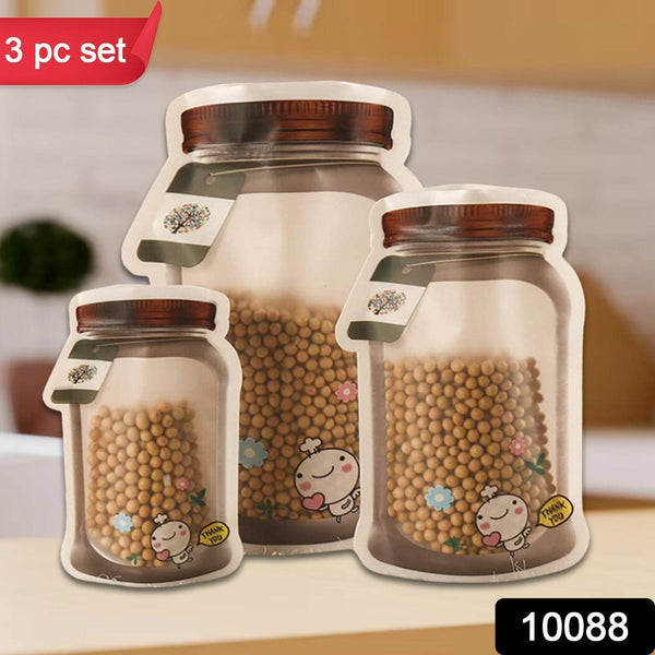 Plastic Transparent Jar Shaped Pouch With Zipper (3 Pcs Set) - dailyneed.life