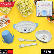 5in1 Baby Feeding Set for Kids and Toddlers,Children Children Dinnerware Set - Feeding Set for Kids, Cartoon Design Plate, Cup, Spoon, Fork Tableware Cutlery for Kids Microwave (5 Pcs Set) - dailyneed.life