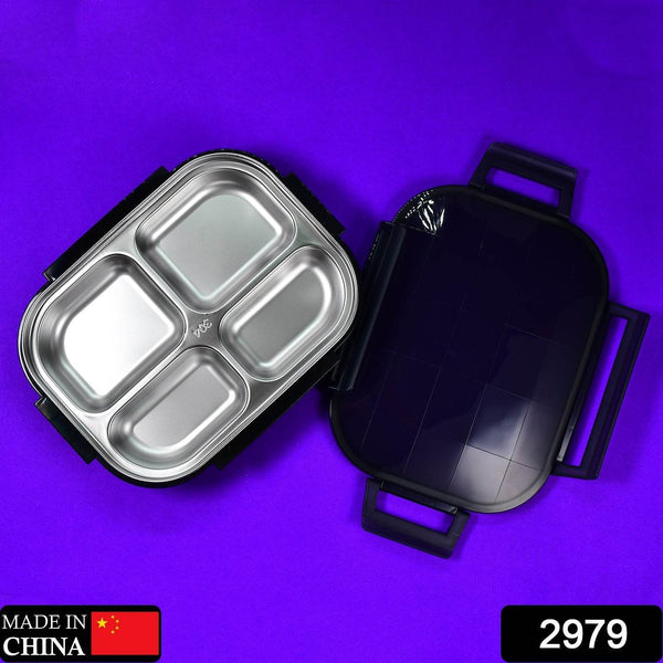 Black Transparent 4 Compartment Lunch Box for Kids and adults, Stainless Steel Lunch Box with 4 Compartments. - dailyneed.life