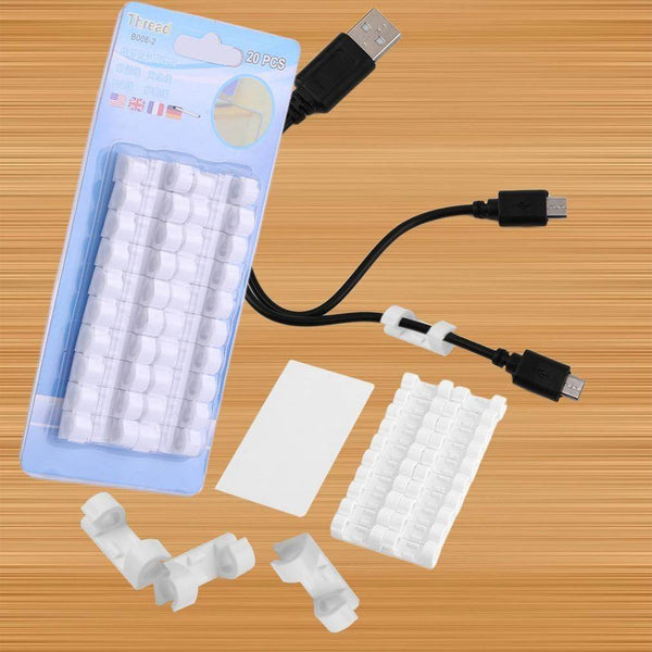 Self Adhesive Cable Clips Wire Manage Holder Sticky Mount-Round Plastic Cable Cord - Pack of 20 - dailyneed.life