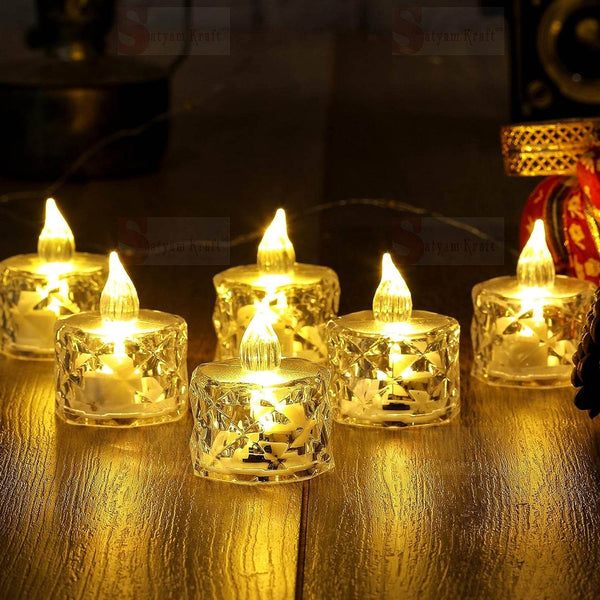 12 Pcs Flameless and Smokeless Decorative Acrylic Candles Transparent Led Tea Light Candle for Gifting, House, Diwali, Christmas, Festival, Events Decor Candles, Diwali - dailyneed.life