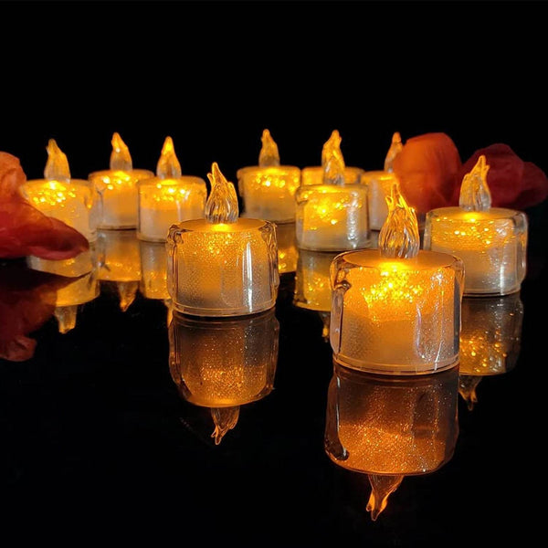 12 Pcs Flameless and Smokeless Decorative Acrylic Candles Transparent Led Tea Light Candle for Gifting, House, Diwali, Christmas, Festival, Events Decor Candles, Diwali - dailyneed.life