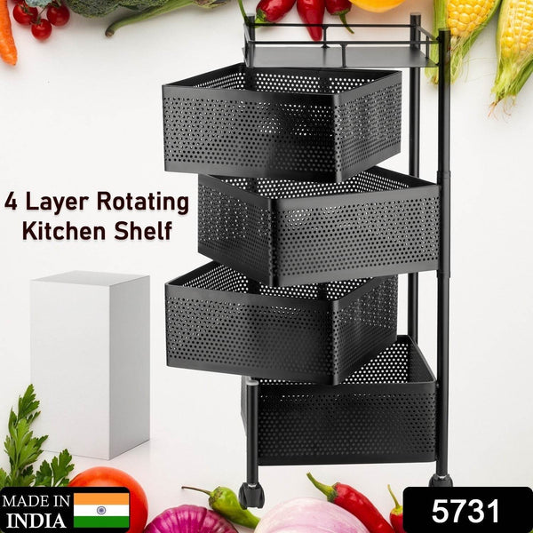Metal High Quality Kitchen Trolley Kitchen Organizer Items and Kitchen Accessories Items for Kitchen Rack Square Design for Fruits & Vegetable Onion Storage Kitchen Trolley with Wheels (4 Layer) - dailyneed.life