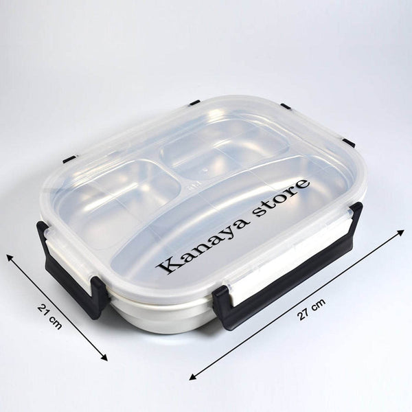 Customize White Transparent Lunch Box for Kids and adults, Stainless Steel Lunch Box with 3 Compartments. - dailyneed.life