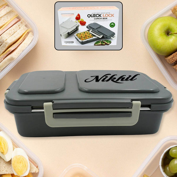 Customize Miracle Quick Lock Leak Proof 2 Compartment Stainless Steel LUNCH BOX Inner Plate Reusable Microwave Freezer Safe Lunch Box Trendy Thermal Insulation Leak Proof for Office Vacuum Tiffin Box for Boys / Girls / School / Office Women and Men  - dailyneed.life