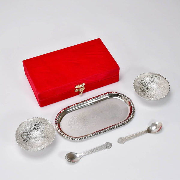 Silver-Plated Brass Bowl & Spoon Set with Velvet Gift Box - dailyneed.life