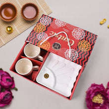 Cerntric Ceramic Tea Cup With Plastic Square Shape Serving Platter Milk Cup 3pc Set - dailyneed.life