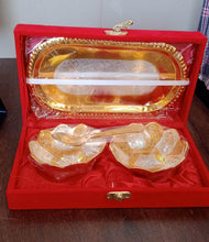 5in1 Gold Silver Plated 2 Bowl 2 Spoon Tray Set Brass with Red Velvet Gift Box Serving Dry Fruits Desserts Gift - dailyneed.life