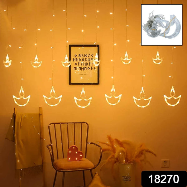 12 Diya Curtain String Lights, Window Curtain Lights with 8 Flashing Modes Decoration Light (White Color) - dailyneed.life