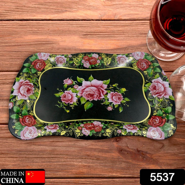Stainless Steel Serving Tray With Flower Printed Rectangle Premium Dining Table Plate (18 x 8.5 Inch / 1 Pc) - dailyneed.life