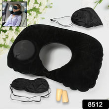 8512 3 in 1 Comfortable Travel Sleeping Kit, Neck Pillow, Eye Mask & Ear Plug Set Inflatable Plane Sleeping Pillow Head Neck Support Pillows for Travel Airplane Office, Black - dailyneed.life