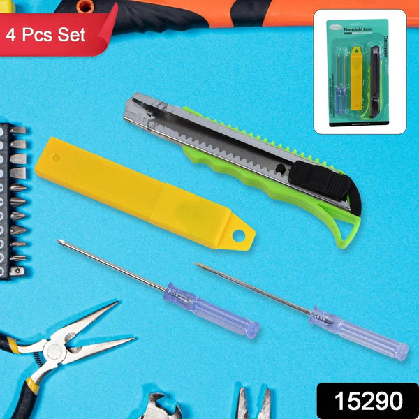 Heavy Duty Working Cutter Knife with replacement blade, 2 Screwdriver Hand Tool (4 Pc Set) - dailyneed.life